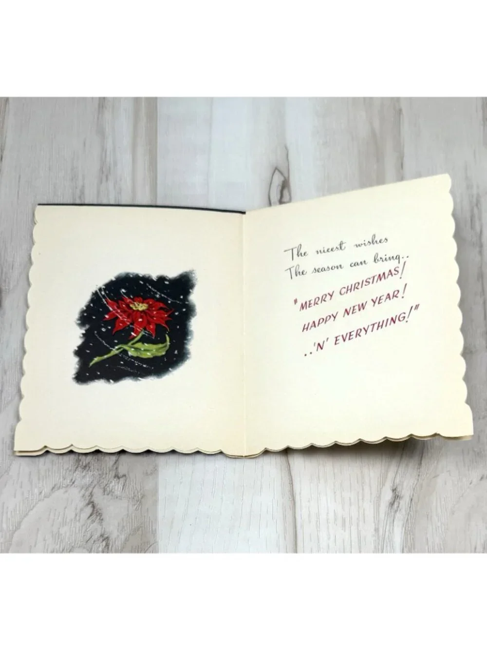 VTG UNUSED Christmas Card Artist EVE ROCKWELL Cheerie Cherubs Poinsettia CC107